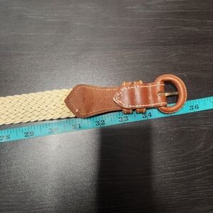 Tan TalbotsWoven Belt with Brown Leather Accents 35 Inches Long